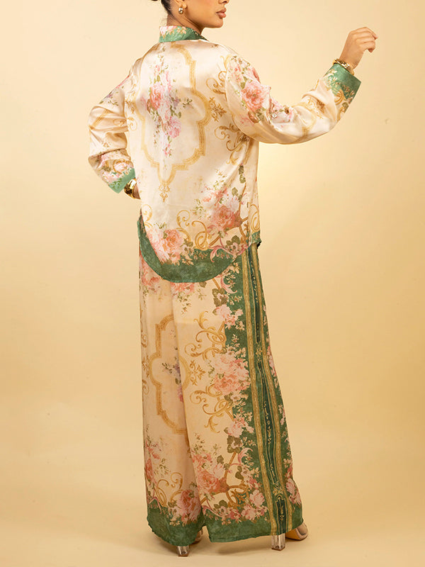 Printed Shirt & Wide-Leg Pants Set