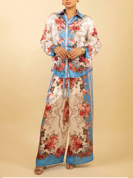 Printed Shirt & Wide-Leg Pants Set