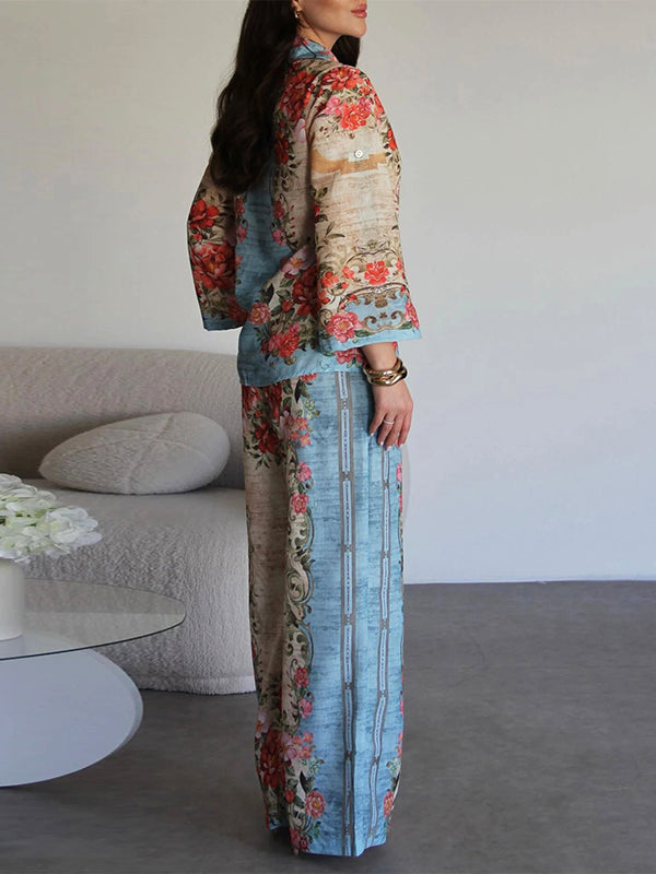 Printed Shirt & Wide-Leg Pants Set