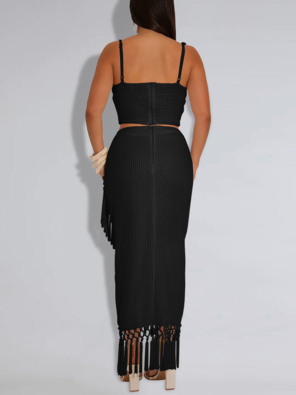 Solid Cami Top & Fringe Skirt Set