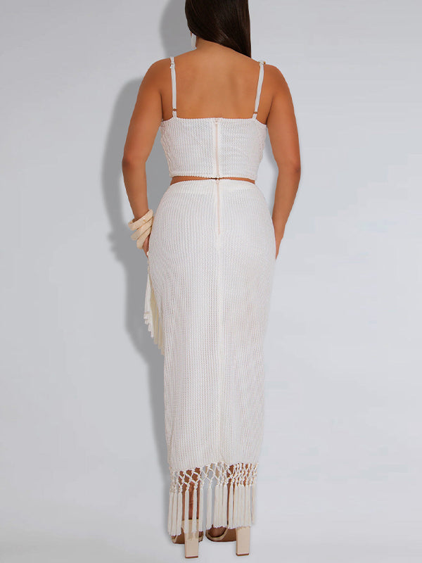 Solid Cami Top & Fringe Skirt Set