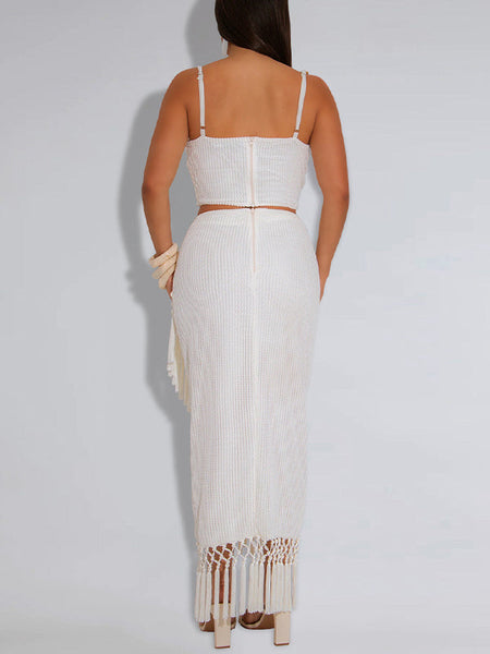Solid Cami Top & Fringe Skirt Set