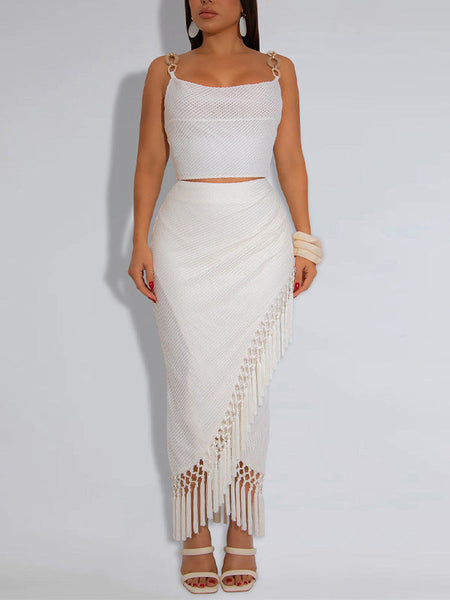 Solid Cami Top & Fringe Skirt Set
