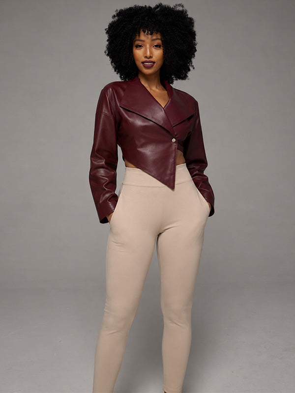 Faux-Leather One-Button Blazer