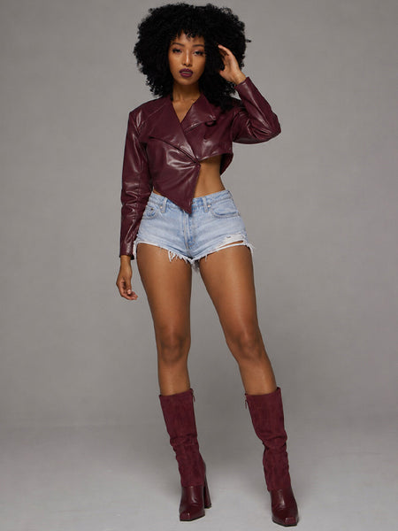 Faux-Leather One-Button Blazer