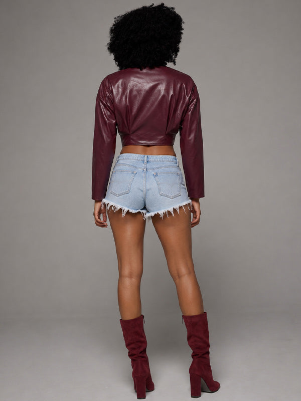 Faux-Leather One-Button Blazer