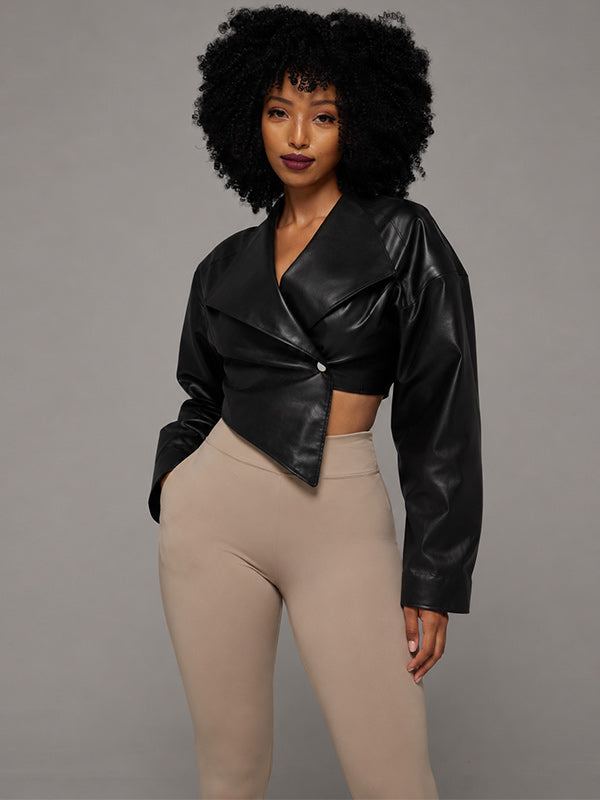 Faux-Leather One-Button Blazer