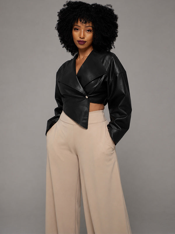 Faux-Leather One-Button Blazer