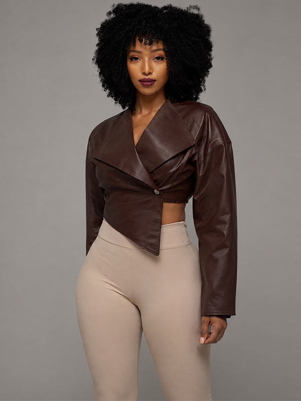 Faux-Leather One-Button Blazer