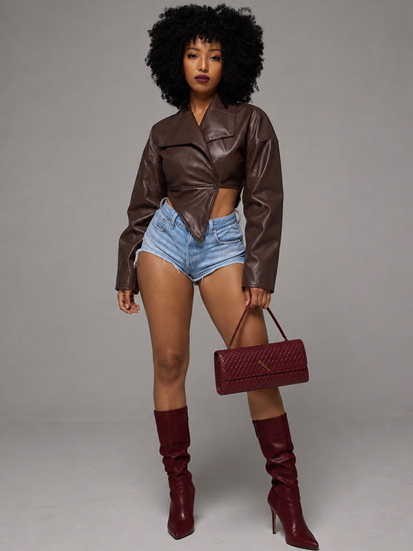 Faux-Leather One-Button Blazer
