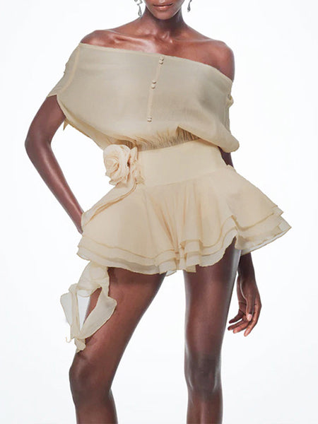 Off-Shoulder Sheer Mini Dress