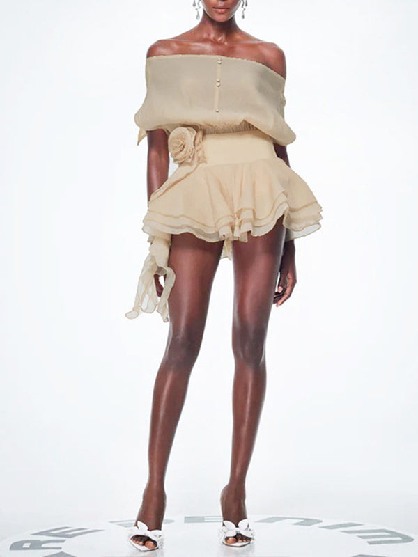 Off-Shoulder Sheer Mini Dress