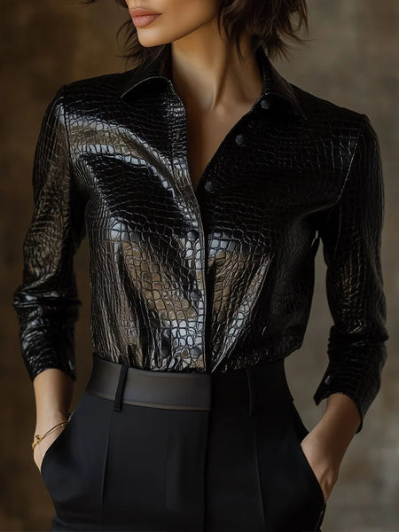Button-Front Faux-Leather Jacket