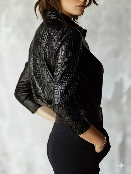 Button-Front Faux-Leather Jacket