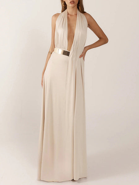 Plunge Halter Maxi Dress