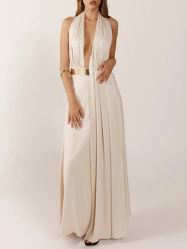Plunge Halter Maxi Dress
