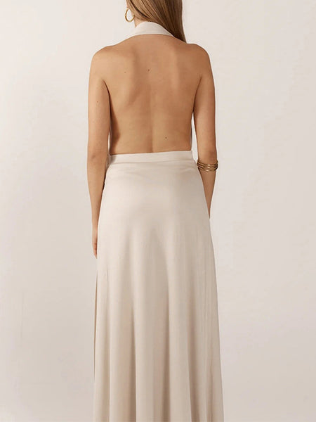 Plunge Halter Maxi Dress