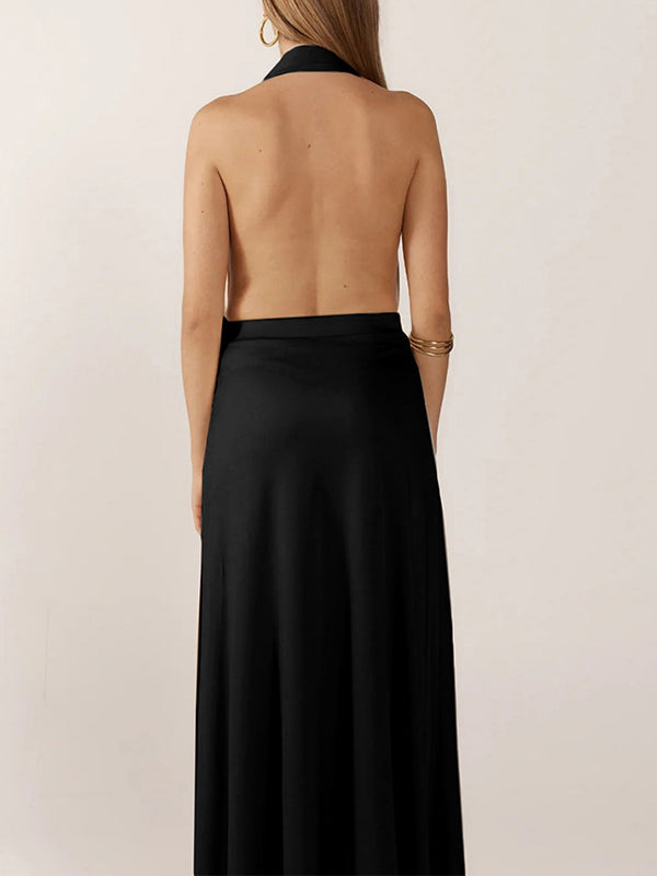 Plunge Halter Maxi Dress