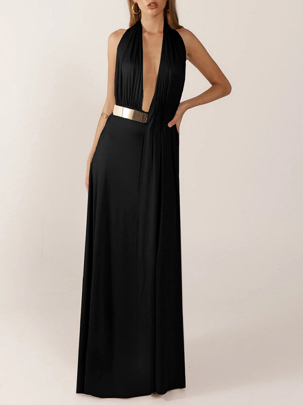 Plunge Halter Maxi Dress