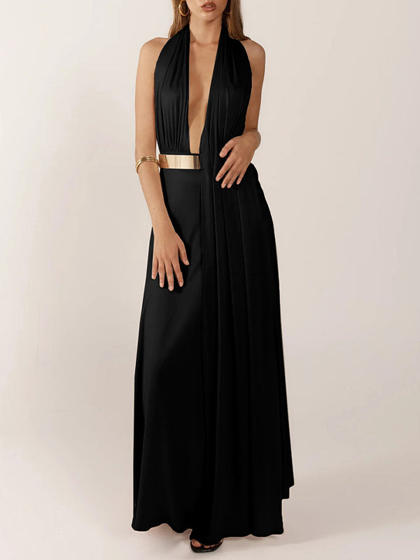 Plunge Halter Maxi Dress