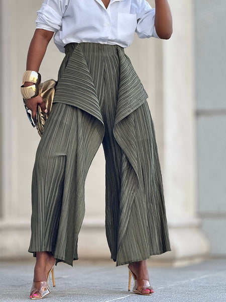 Solid Asymmetric Pleated Pants