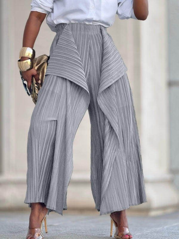 Solid Asymmetric Pleated Pants