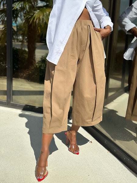 Solid Wide-Leg Capris