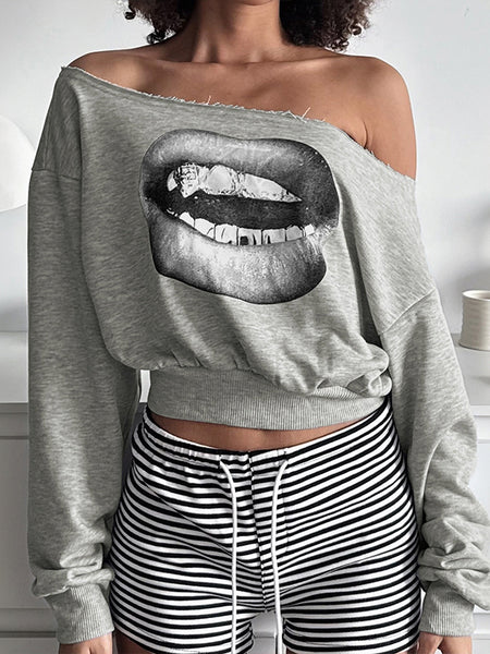 Printed Boat-Neck Sweatshirt