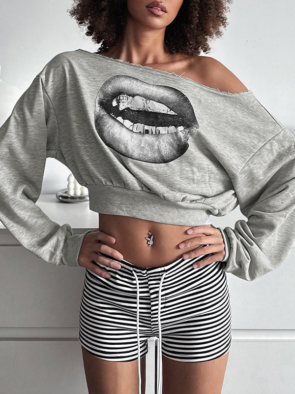 Printed Boat-Neck Sweatshirt