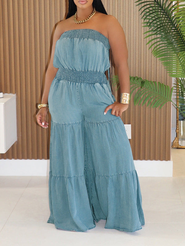 Wide-Leg Cami Denim Jumpsuit