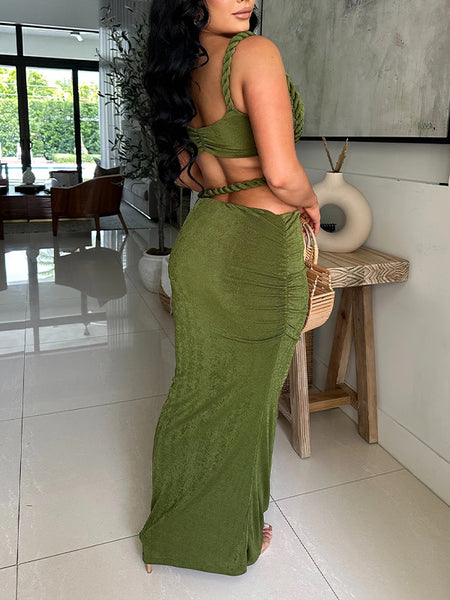 Solid Cami Bandeau Top & Skirt Set