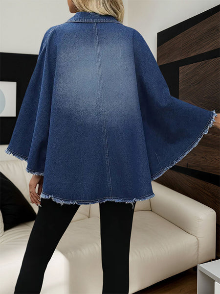Zip-Front Denim Cape Jacket