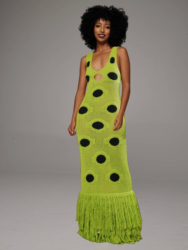 Dot Fringe Sleeveless Dress