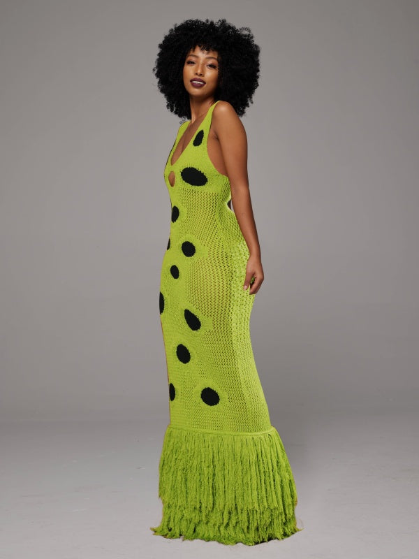 Dot Fringe Sleeveless Dress