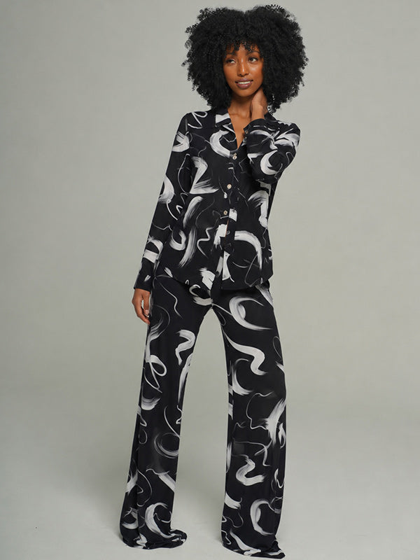 Printed Shirt & Flared Pants Set