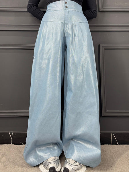 Faux-Leather Wide-Leg Pants