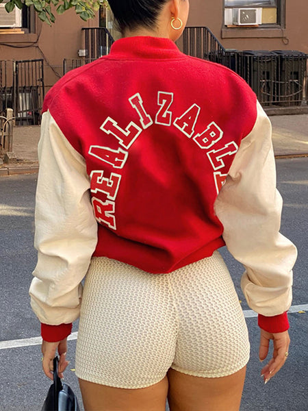 Faux-Leather Combo Bomber Jacket