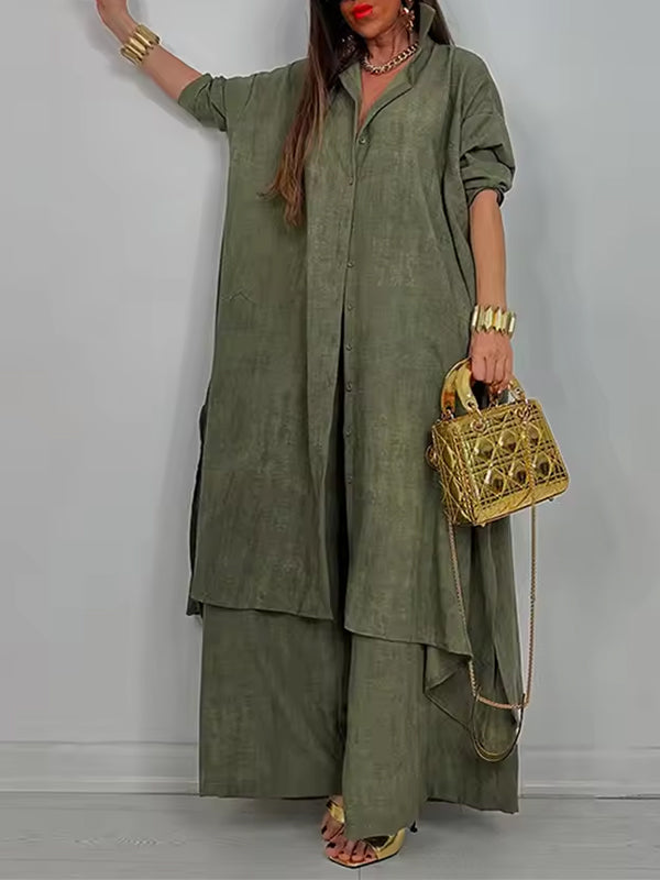 Solid Tunic Shirt & Pants Set