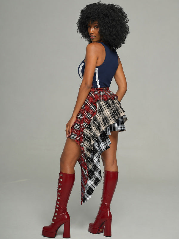 Plaid Tiered Mini Skirt