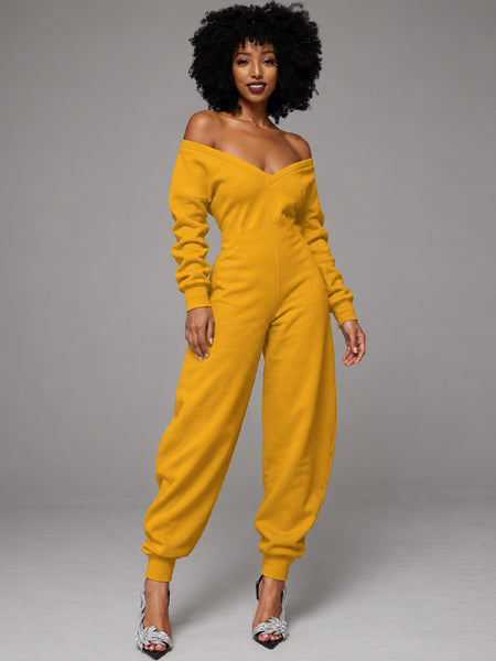 Solid V-Neck Jogger Jumpsuit