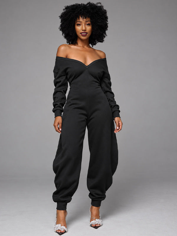 Solid V-Neck Jogger Jumpsuit