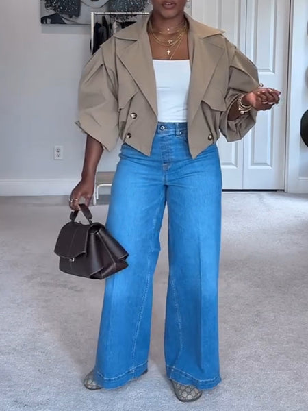 Double-Breasted Short Trench Jacket