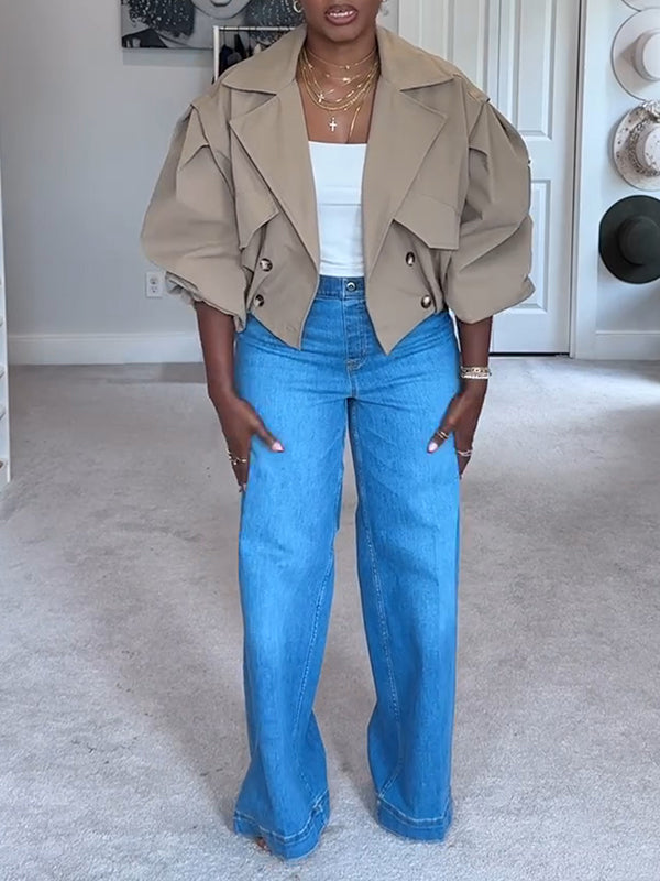 Double-Breasted Short Trench Jacket