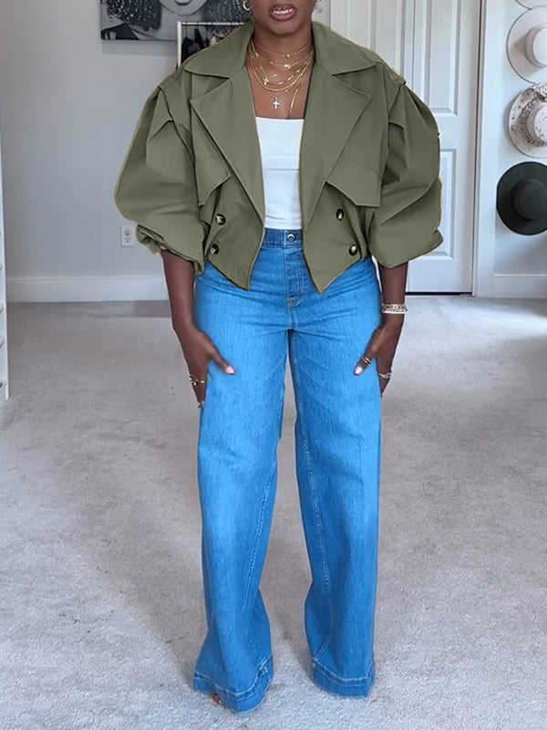 Double-Breasted Short Trench Jacket