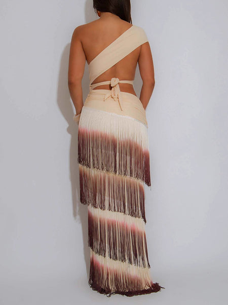 One-Shoulder Cutout Fringe Dress