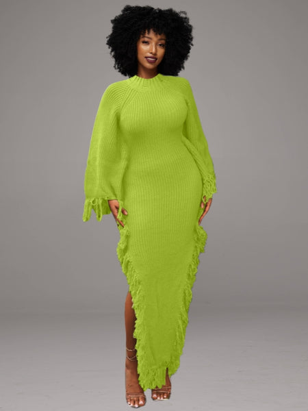 Side-Slit Fringe Dress