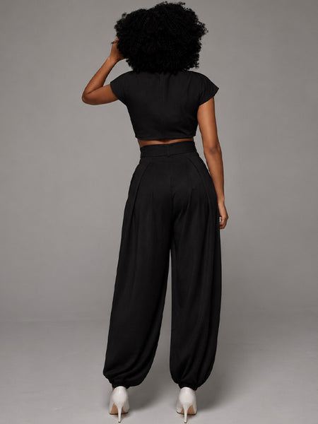 Solid Mock-Neck Top & Heram Pants Set
