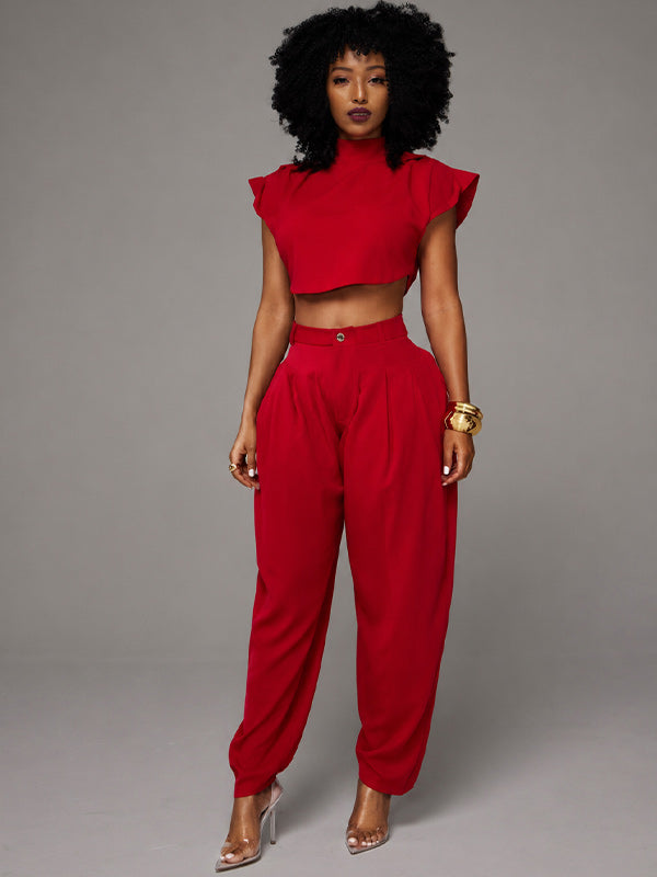 Solid Mock-Neck Top & Heram Pants Set