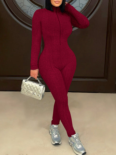 Solid Zip-Front Skinny Jumpsuit