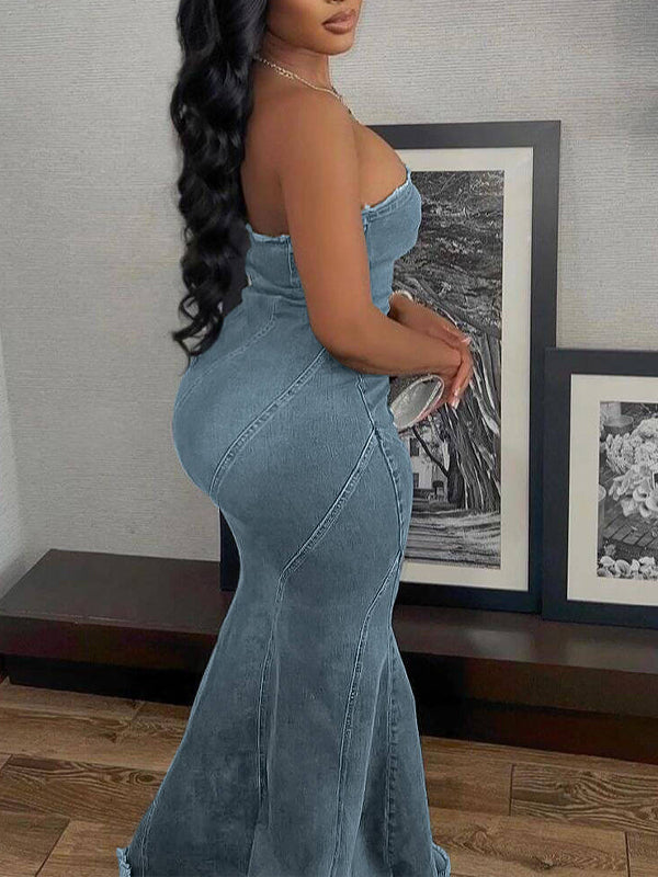 Strapless Denim Maxi Dress